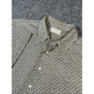 Vintage Murano Men XL Short Sleeve Button‎ Down Shirt Circle Print Linen Blend